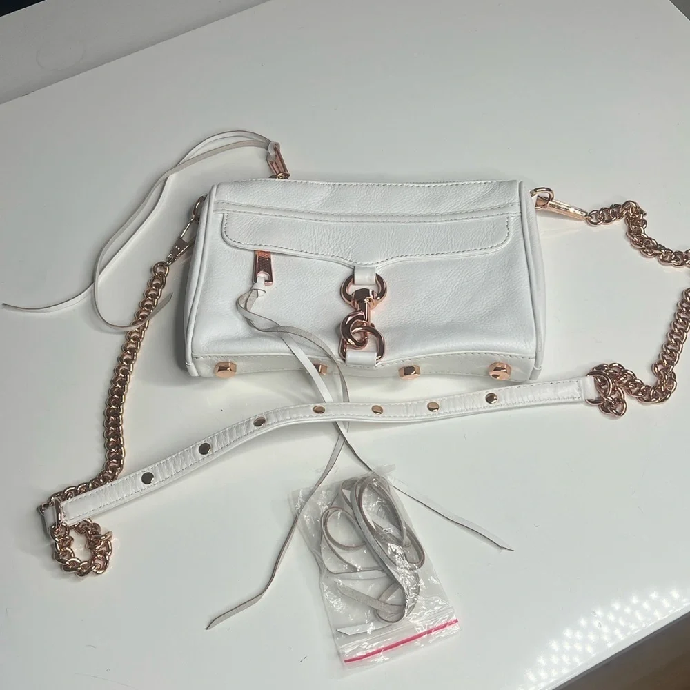 Rebecca Minkoff Avery White Rose Gold Hardware Leather Cross Body Bag Worn Once
